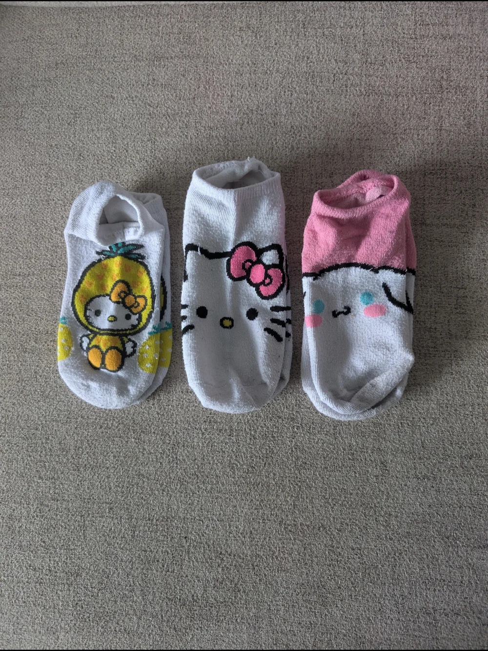 Sanrio Hello Kitty Kids No-Show Socks Trio - White, Pink & Yellow